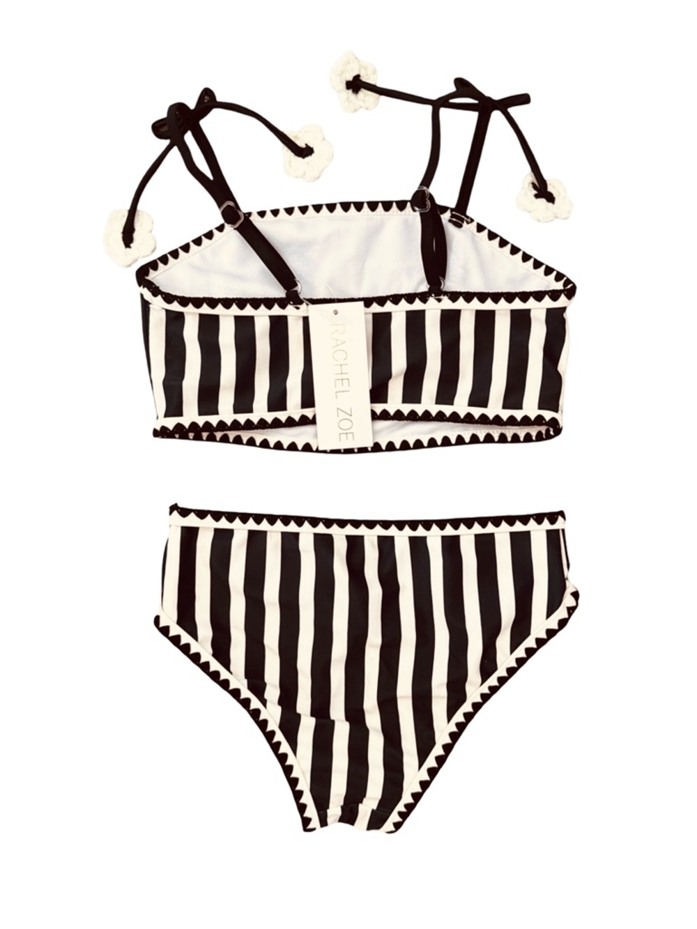 Rachel Zoe Girls Size 7 Cream Black Stripe 2-Piece Swimsuit Floral - Picture 2 of 4